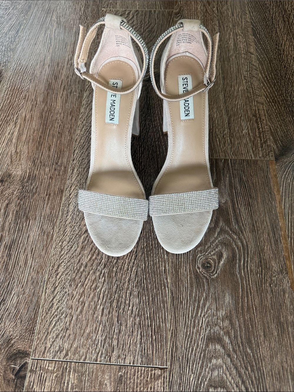 Steve Madden Blush Nude Block Heel Sandals with Crystal Strap